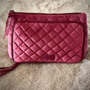 New Vera Bradley Quilted Compact Makeup Cosmetic Organizer Zip Bag Magenta Pink